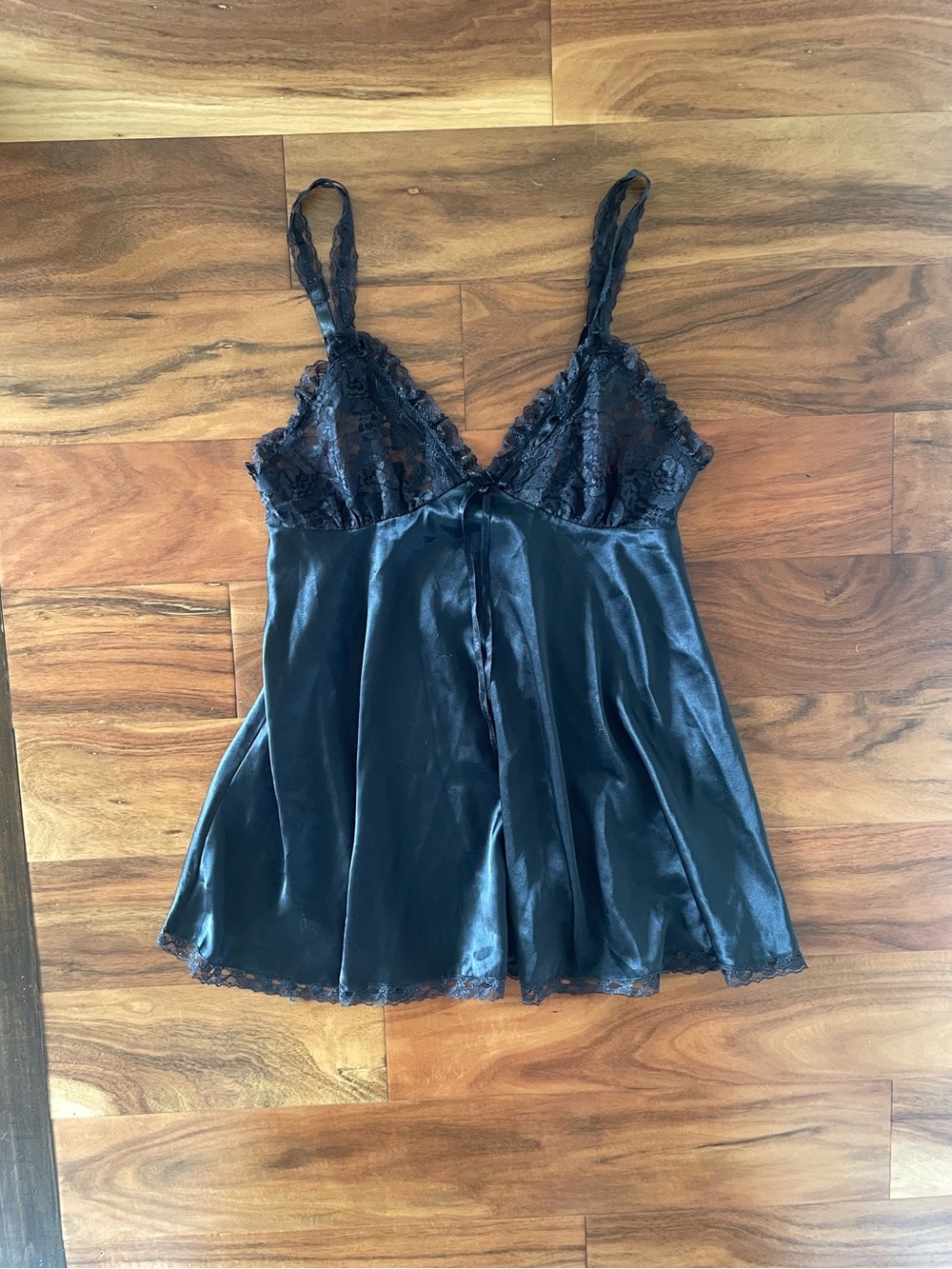 Victoria's Secret Black Lace-Trim Satin Chemise